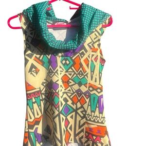 Vintage 80s 90s Geometric Abstract Tank Top w/ Hood Cowl Neck | S/M |